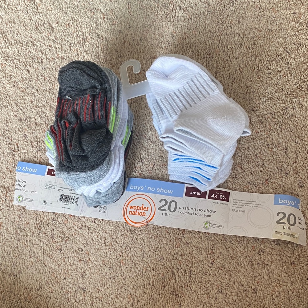 Wonder Nation Boys' No Show Socks - Multicolor 17 Pair Pack Small 4.5-8.5